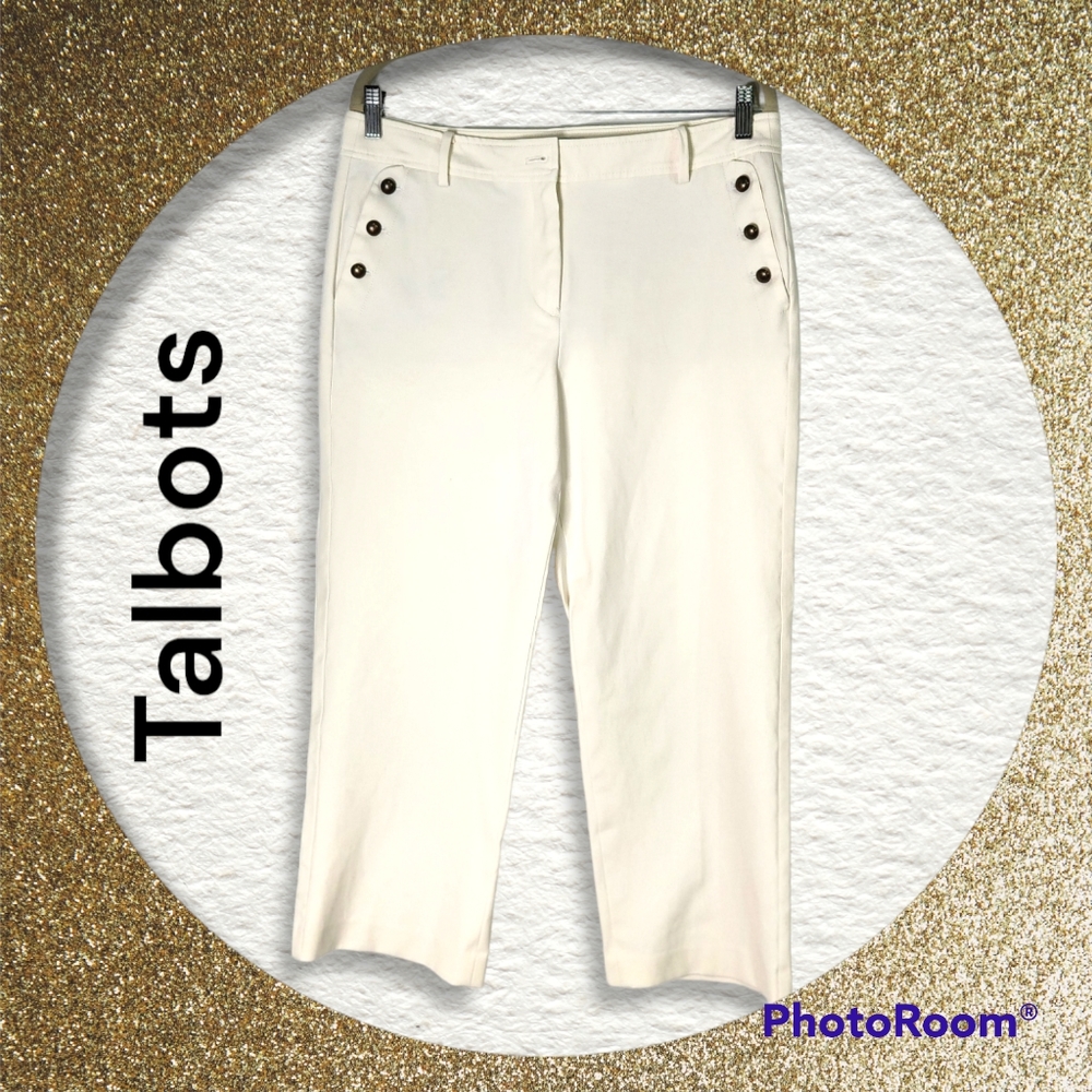 Talbots ivory white wide leg ankle trouser pant women's size 10